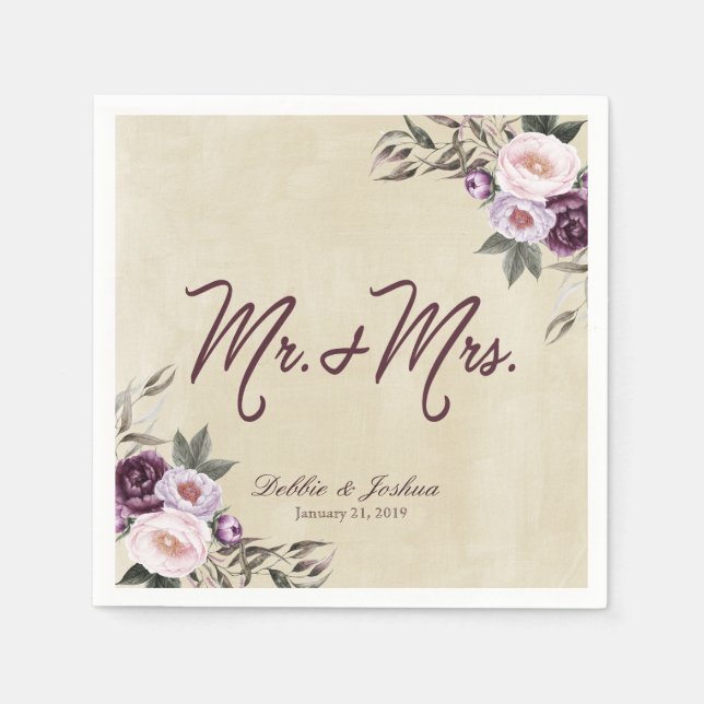 Serviette En Papier Peonies violettes profondes Mariage floral (Devant)