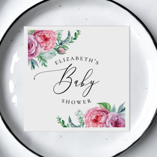 Serviette En Papier Peony. Aquarelle élégant baby shower à fleurs de b