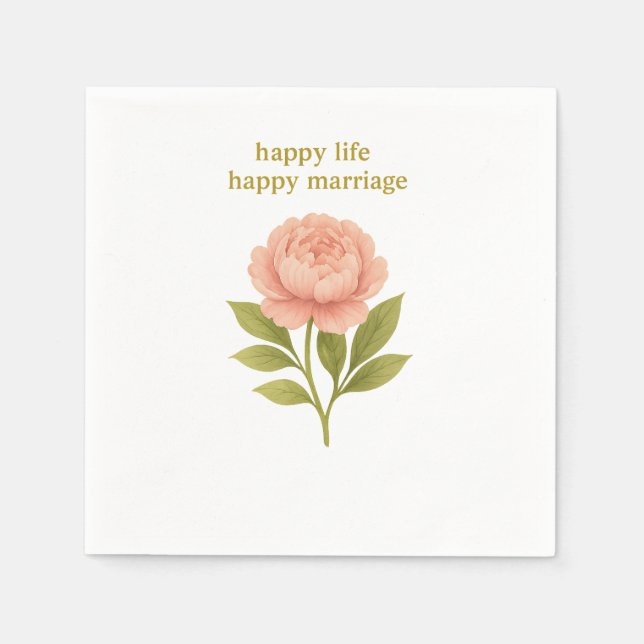 Serviette En Papier Peony — Bonne vie, mariage heureux (Devant)