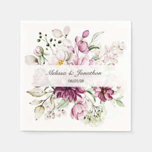 Serviette En Papier Peonys Bourgogne rose Floral Mariage romantique