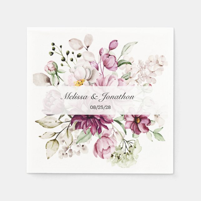 Serviette En Papier Peonys Bourgogne rose Floral Mariage romantique (Devant)