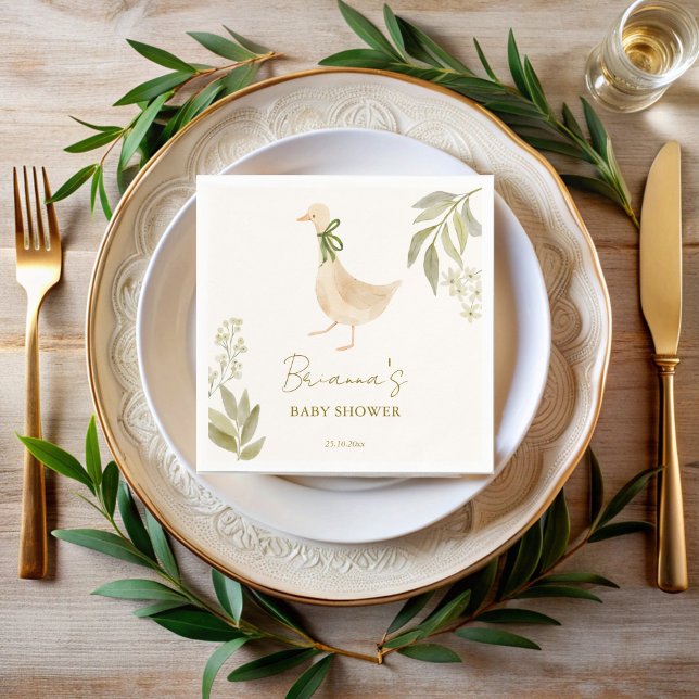 Serviette En Papier Pépinière d'oie rimes baby shower monogrammé (Goose nursery rhymes boho baby shower monogrammed napkins template personalized table decor)