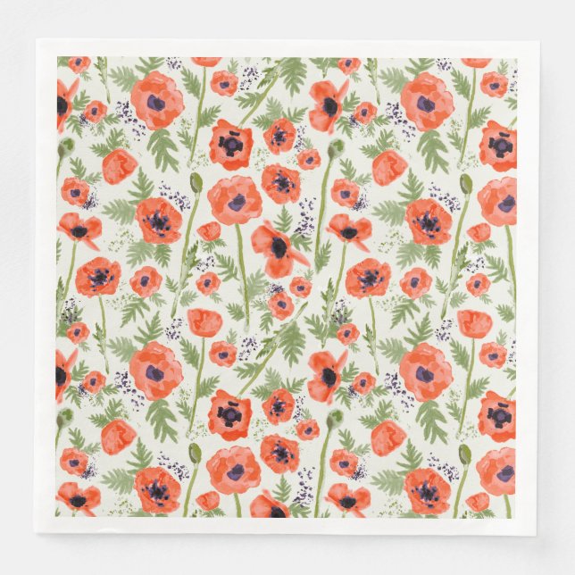 Serviette En Papier Pépites Orange Aquarelle Motif Floral (Devant)