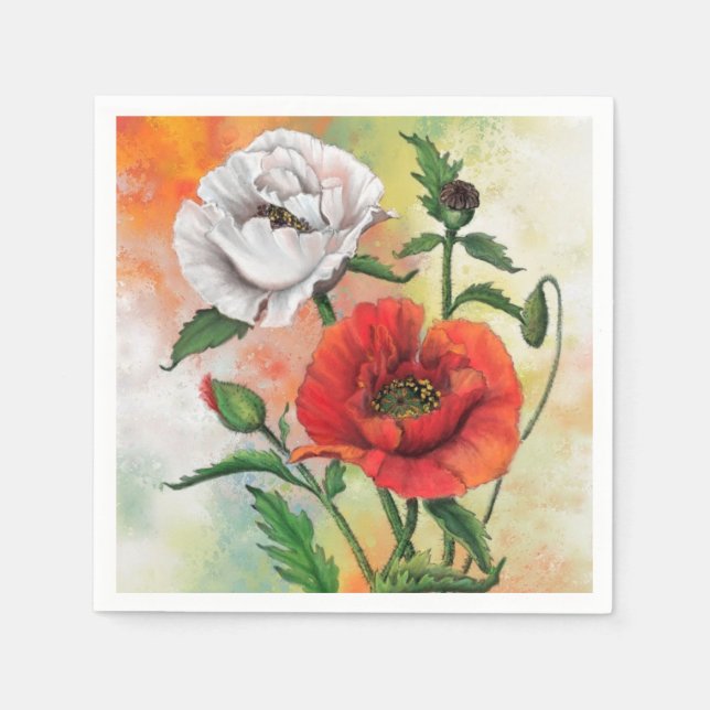 Serviette En Papier Pépites serviettes Fleurs de pavot (Devant)