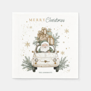 Serviette En Papier Père Noël à l'aquarelle élégante Voiture Neige Fêt