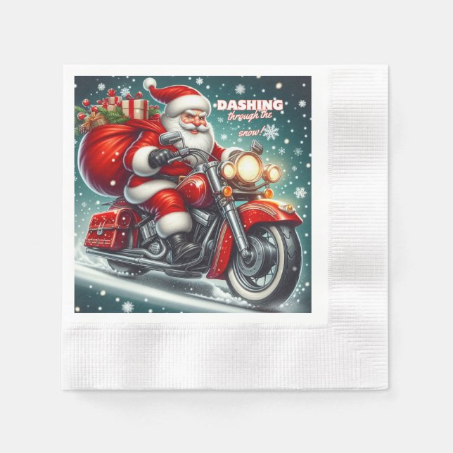 Serviette En Papier Père Noël à moto (Devant)