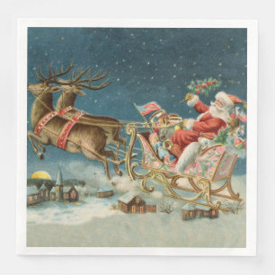 Serviette En Papier Père Noël Antique Sleigh Reindeer