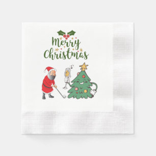 Serviette En Papier Père Noël avec balle de golf Joyeux golfeur de Noë