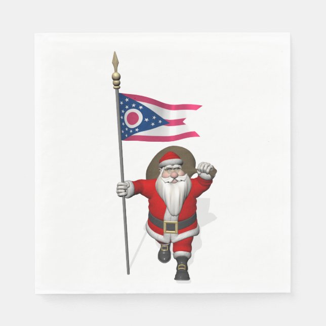 Serviette En Papier Père Noël Avec Drapeau De L'Ohio (Devant)