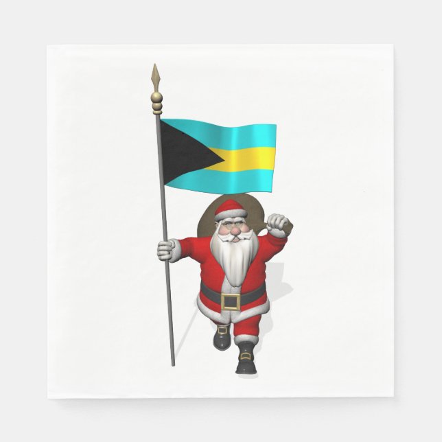 Serviette En Papier Père Noël Avec Drapeau Des Bahamas (Devant)