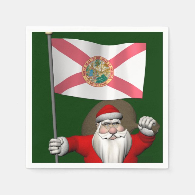 Serviette En Papier Père Noël Avec L'Ensigne De Floride (Devant)