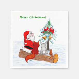 Serviette En Papier Père Noël avec Renard de lapin et écureuil