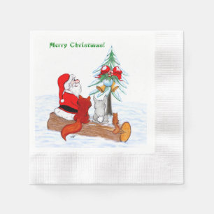 Serviette En Papier Père Noël avec Renard de lapin et écureuil
