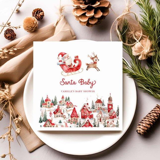 Serviette En Papier Père Noël Baby Christmas Baby shower (Santa Baby Winter Wonderland Baby Shower Napkins)