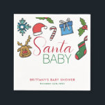 Serviette En Papier Père Noël Baby Christmas Baby shower neutre de gen<br><div class="desc">Le design comprend un baby shower thématique "Père Noël Baby" avec de jolies illustrations de chapeau de Père Noël, sucre de canne, boîte cadeau et bas de Noël. parfait pour un baby shower de vacances. Si vous avez besoin d'aide pour la personnalisation du produit ou si vous avez besoin de...</div>