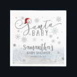 Serviette En Papier Père Noël Baby Christmas Boy Baby shower<br><div class="desc">Calligraphie adorable avec des flocons de neige,  serviettes de baby shower à thème hivernal. Facile à personnaliser avec vos détails. Vérifiez la collection pour rechercher les éléments correspondants comme cartes de boîtier.</div>