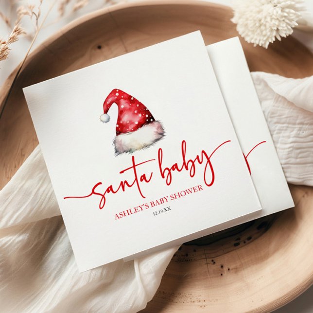 Serviette En Papier Père Noël Baby Red Casquette Noël Baby shower de N (Créateur téléchargé)
