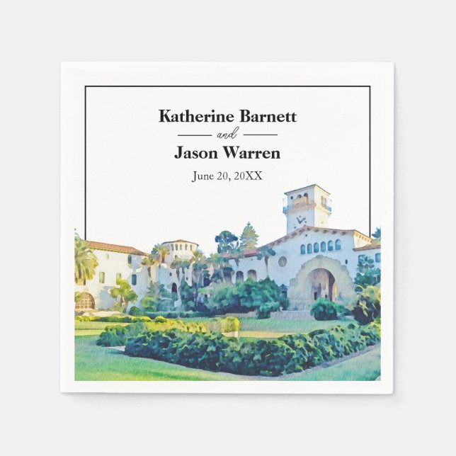 Serviette En Papier Père Noël Barbara Courthouse Mariage aquarelle (Devant)