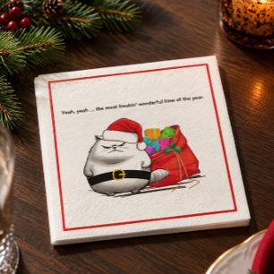 Serviette En Papier Père Noël Chat Mauvaise Humeur Noël