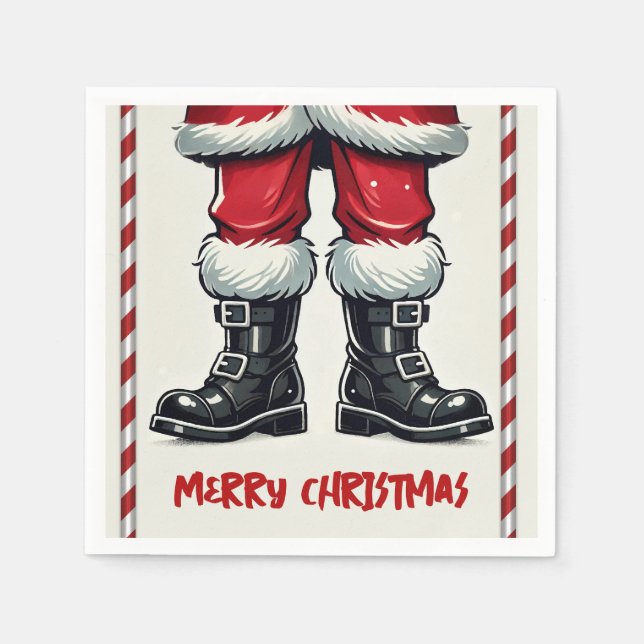 Serviette En Papier Père Noël cool en Bottes noires Fête de Noël (Devant)
