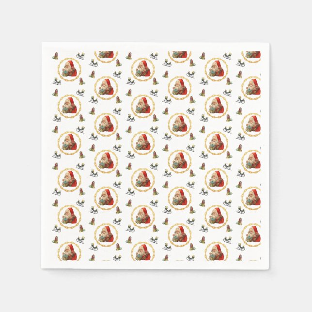 Serviette En Papier Père Noël dans une couronne d'or avec des éléments (Devant)