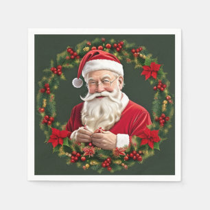 Serviette En Papier Père Noël dans une couronne festive