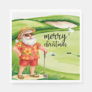 Serviette En Papier Père Noël de golf joue au golf en été de Noël