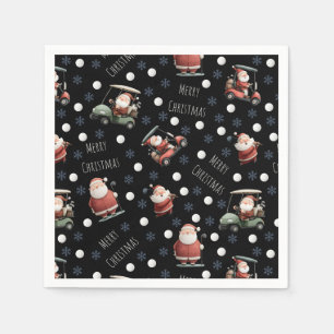 Serviette En Papier Père Noël de golf sur noir