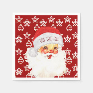Serviette En Papier Père Noël de Noël HO HO HO sur fond rouge