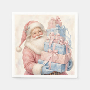 Serviette En Papier Père Noël de Noël rose pastel avec des cadeaux
