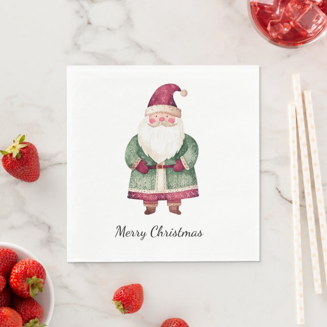 Serviette En Papier Père Noël de Noël Rouge Vert (En situation)