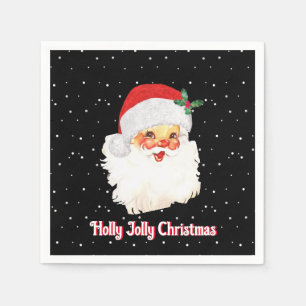 Serviette En Papier Père Noël de Noël sur fond noir