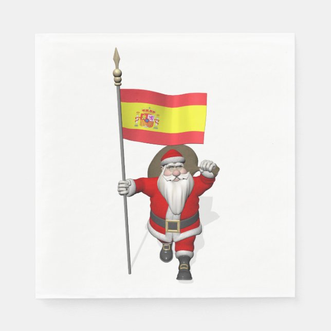 Serviette En Papier Père Noël Doux Avec Drapeau D'Espagne (Devant)