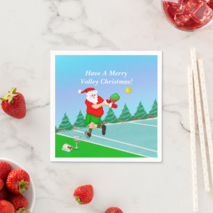 Serviette En Papier Père Noël drôle jouant au Pickleball Merry Volley 