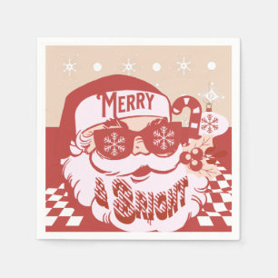 Serviette En Papier Père Noël drôle Rétro Rouge Rose Fête de Noël