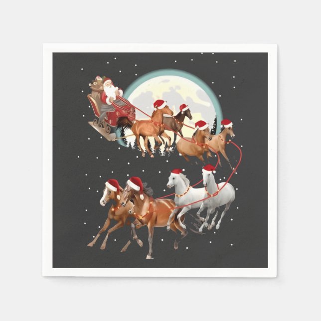Serviette En Papier Père Noël équitation Cheval Cheval Sleigh Equestre (Devant)