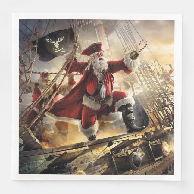 Serviette En Papier Père Noël Est Un Pirate (Devant)