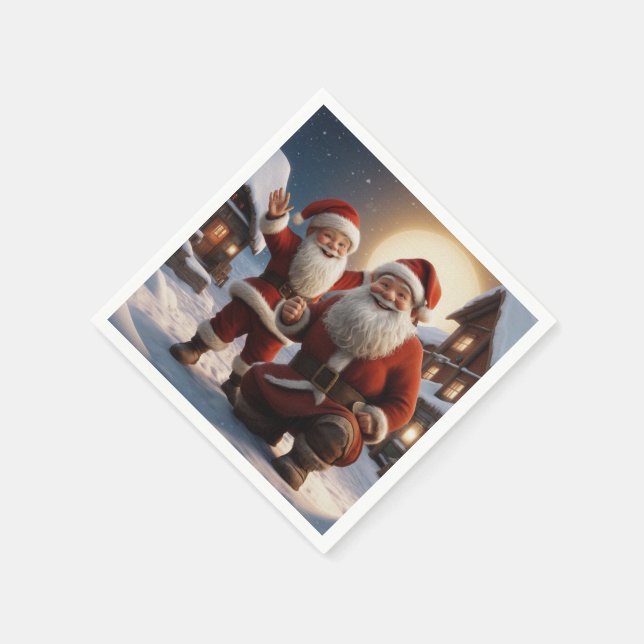 Serviette En Papier Père Noël et Little Helper Christmas Design (Coin)