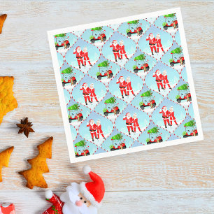 Serviette En Papier Père Noël et Mme Claus jouant au golf sur motif Og