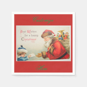 Serviette En Papier Père Noël et Noël vintage de nostalgie de garç