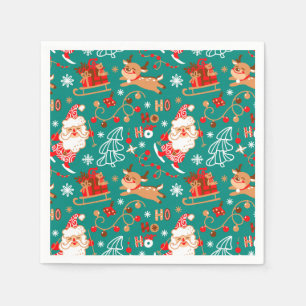Serviette En Papier Père Noël et rennes de Noël festifs