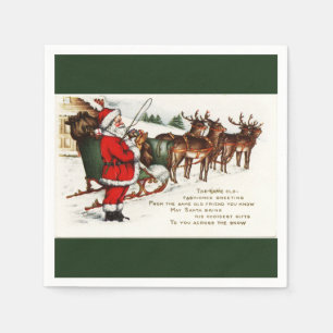 Serviette En Papier Père Noël et Sleigh avec le renne