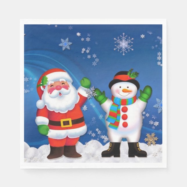 Serviette En Papier Père Noël et Snowman (Devant)