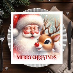 Serviette En Papier Père Noël Fantaisiste Rudolph Serviettes de Noël F