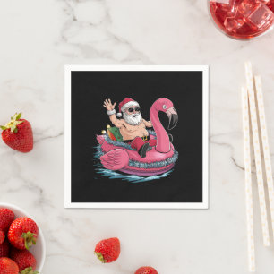 Serviette En Papier Père Noël Flamant rose Floatie Noël En Juillet Été