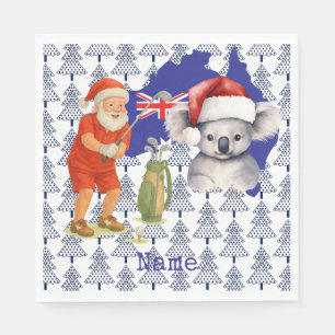 Serviette En Papier Père Noël Golfer avec ours Koala sur la carte Aust
