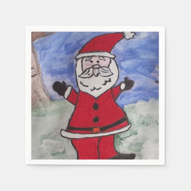 Serviette En Papier Père Noël heureux (Devant)