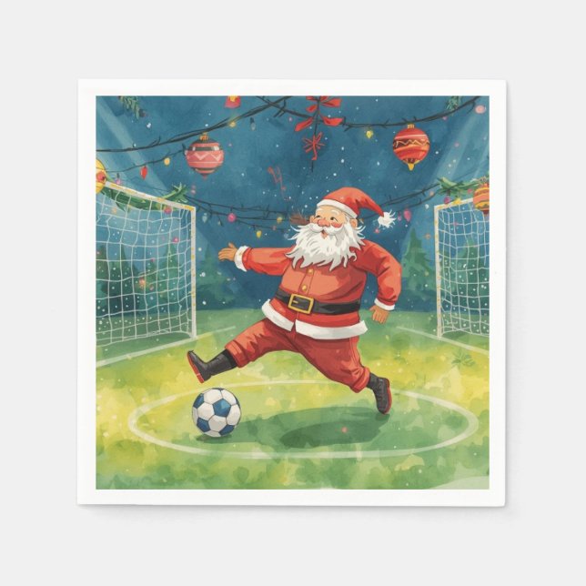 Serviette En Papier Père Noël joue au football Noël (Devant)