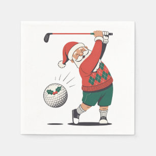Serviette En Papier Père Noël Jouer Golf Joueur de Noël