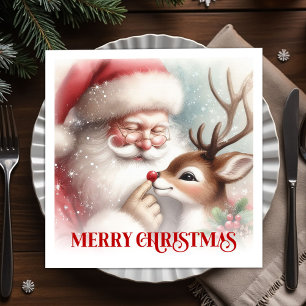 Serviette En Papier Père Noël joyeux Rudolph Soirée de fêtes de fin d'